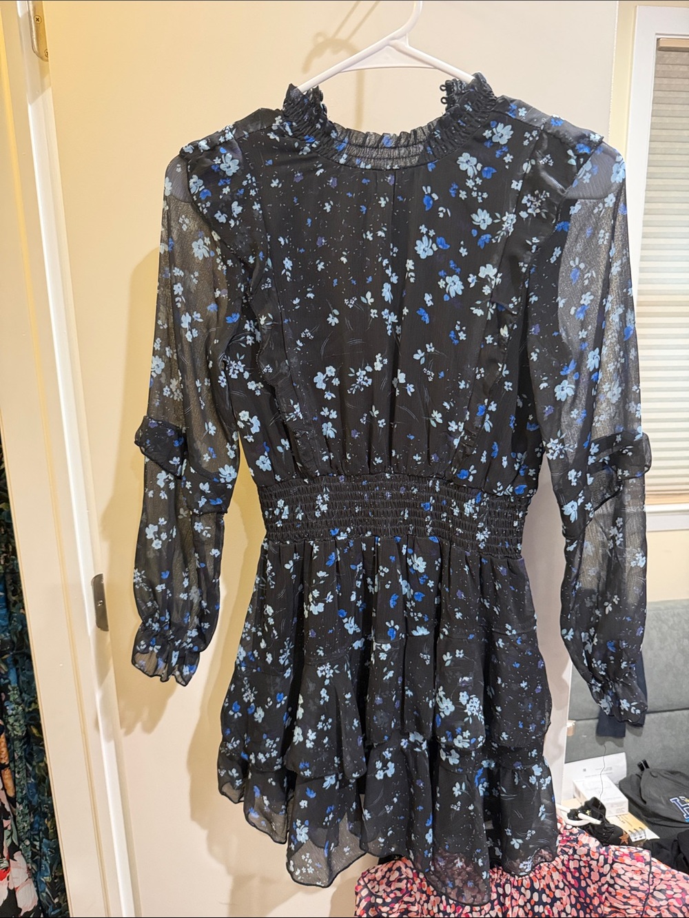 Aqua Black Dress with Blue Floral Print